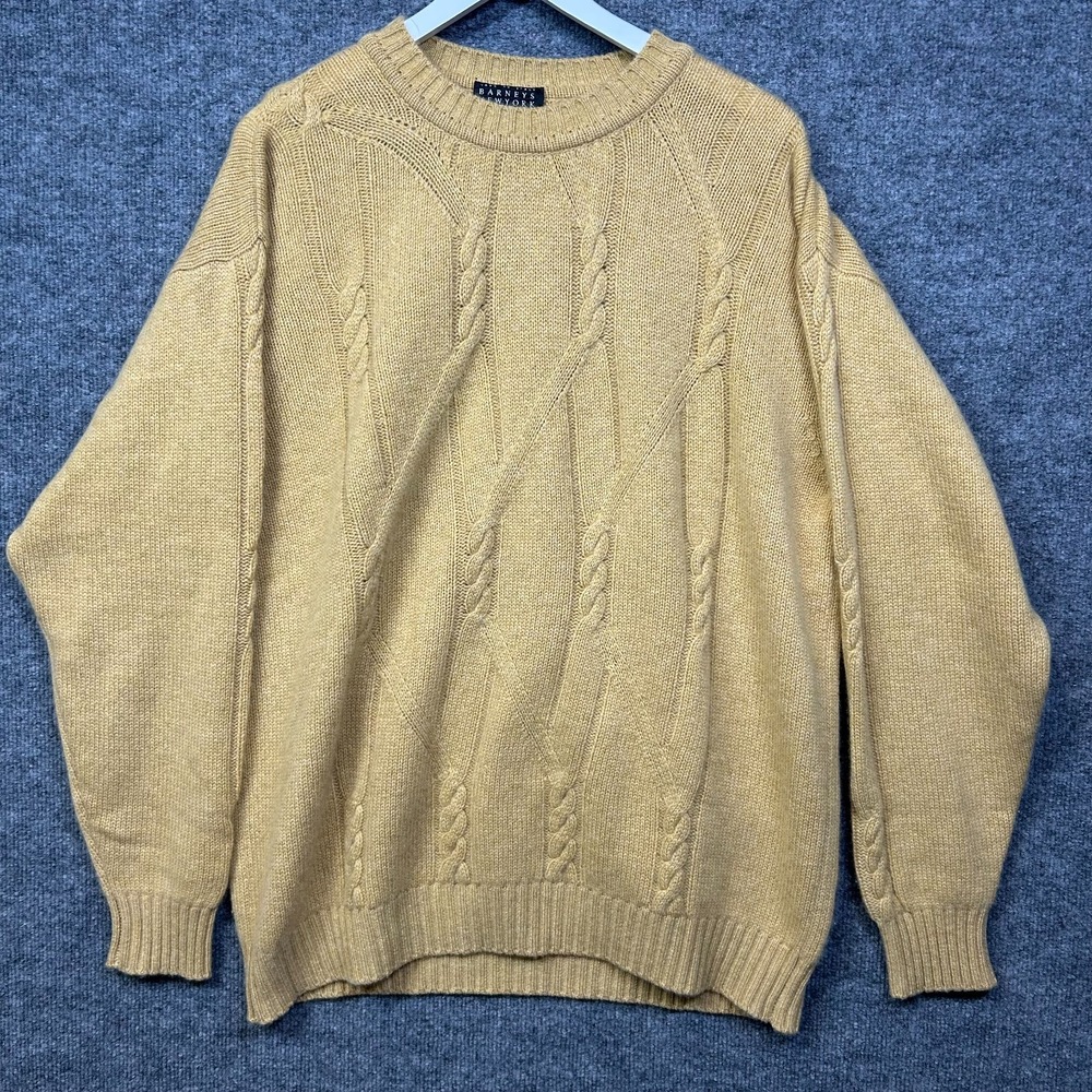 Barneys New York Cable-Knit Sweater Men's Yellow Tan Pure Cashmere Italian Made